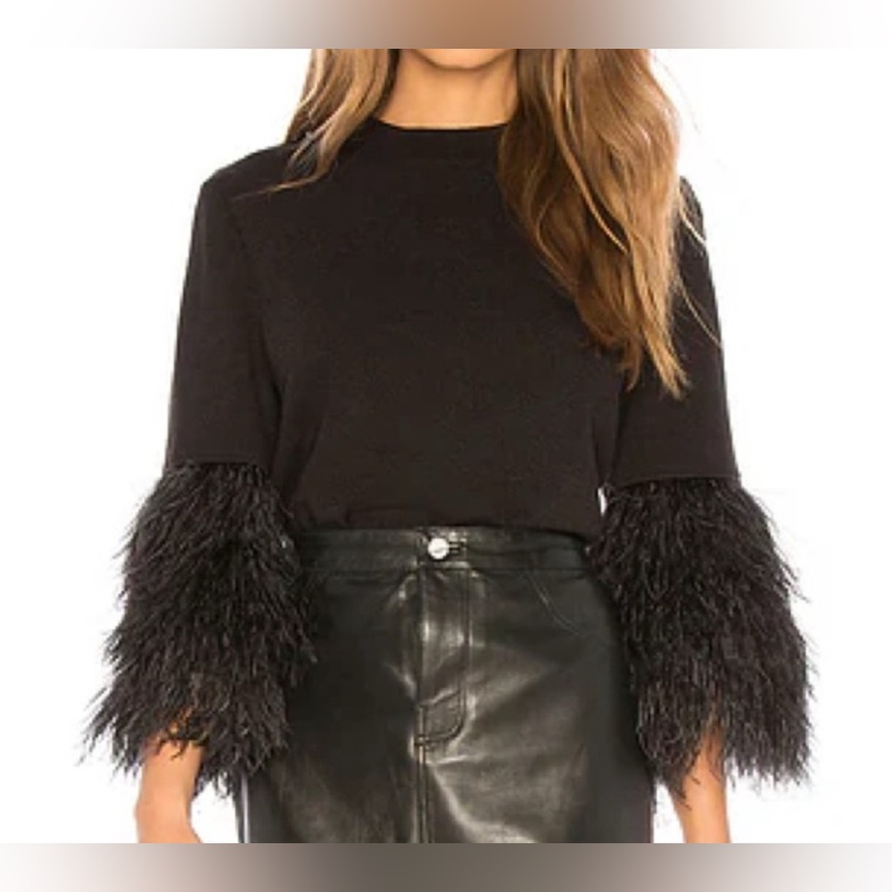 SAYLOR Elegant Black Top with Ostrich feathers, size small